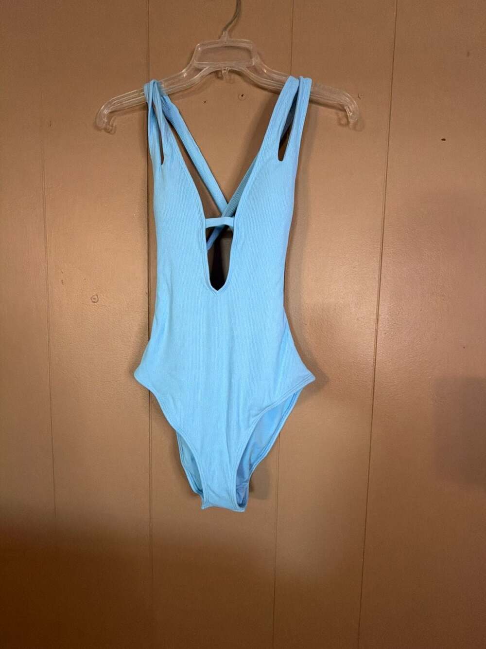 BECCA by Rebecca Virtue Ribbed One-Piece Swimsuit Light Blue Size Small